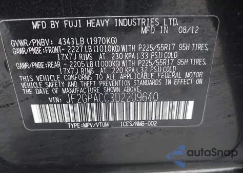 2013 Subaru Xv Crosstrek 2.0I Premium из США, поврежденный, VIN JF2GPACC3D2209640